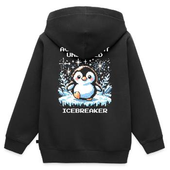 Réalisation du brise-glace | Penguin Gamer Humour - Sweat Premium à capuche zippé enfant bio - noir - Dos - AI Model Kid Male (0cm)