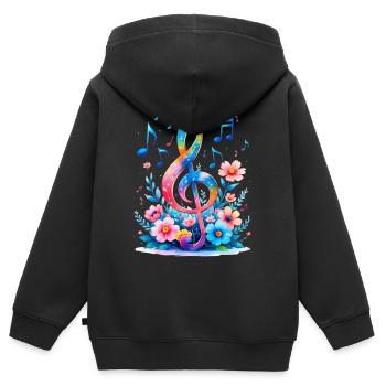 Regenbogen Notenschlüssel Blumenkunst - Kinder Premium Organic Zip Hoodie - Schwarz - Hinten - AI Model Kid Male (0cm)
