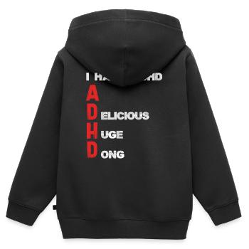 ADHD Schriftzug Vertikale Akzente - Kinder Premium Organic Zip Hoodie - Schwarz - Hinten - AI Model Kid Male (0cm)