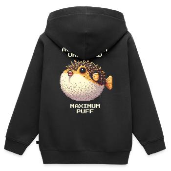 Erfolg: Maximales Aufplustern | Kugelfisch RPG - Kinder Premium Organic Zip Hoodie - Schwarz - Hinten - AI Model Kid Male (0cm)