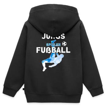 COOLE JUNGS SPIELEN FUßBALL - Kinder Premium Organic Zip Hoodie - Schwarz - Hinten - AI Model Kid Male (0cm)