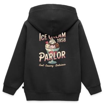 Publicité pour les glaces vintage - Sweat Premium à capuche zippé enfant bio - noir - Dos - AI Model Kid Male (0cm)