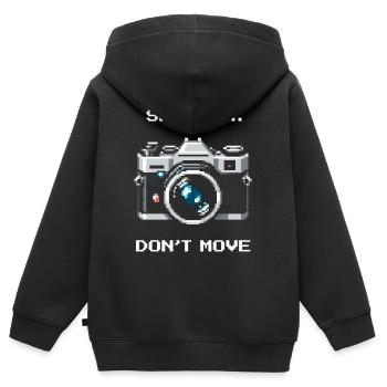 Sauvegarder, ne pas bouger | Exposition longue - Sweat Premium à capuche zippé enfant bio - noir - Dos - AI Model Kid Male (0cm)