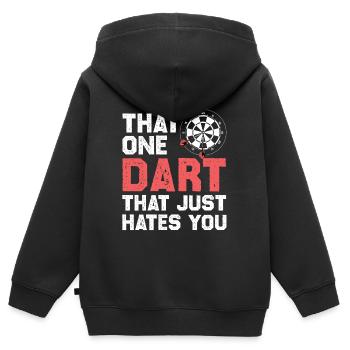 Une fléchette qui vous déteste - Sweat Premium à capuche zippé enfant bio - noir - Dos - AI Model Kid Male (0cm)
