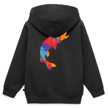 Pêche au brochet coloré Pêcheur de brochet - Sweat Premium à capuche zippé enfant bio - noir - Dos - AI Model Kid Male (0cm)