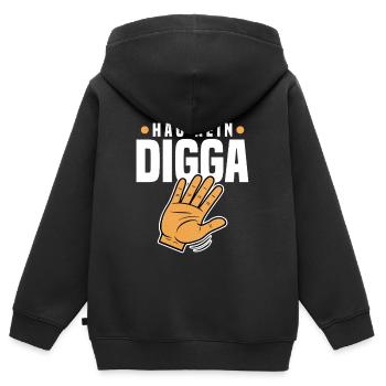 Hau Rein Digga - Kinder Premium Organic Zip Hoodie - Schwarz - Hinten - AI Model Kid Male (0cm)