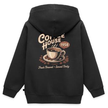 Publicité pour le café vintage - Sweat Premium à capuche zippé enfant bio - noir - Dos - AI Model Kid Male (0cm)
