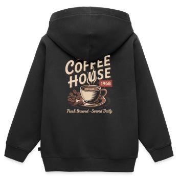 Publicité pour le café vintage - Sweat Premium à capuche zippé enfant bio - noir - Dos - AI Model Kid Male (0cm)