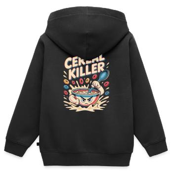 Petit-déjeuner rétro - Sweat Premium à capuche zippé enfant bio - noir - Dos - AI Model Kid Male (0cm)