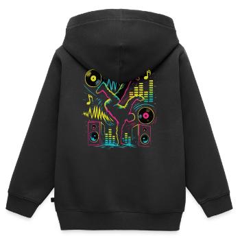 Breakdance Neon Style – Musique & Street Art - Sweat Premium à capuche zippé enfant bio - noir - Dos - AI Model Kid Male (0cm)