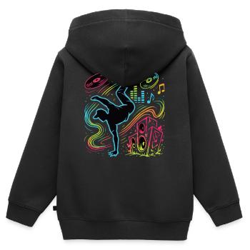Breakdance Neon Style – Musique & Street Art - Sweat Premium à capuche zippé enfant bio - noir - Dos - AI Model Kid Male (0cm)