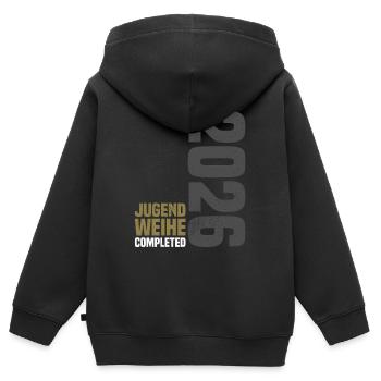 Jugendweihe 2026 - Kinder Premium Organic Zip Hoodie - Schwarz - Hinten - AI Model Kid Male (0cm)