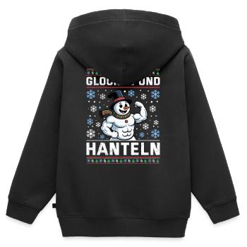 Weihnachten GLOCKEN UND HANTELN Lustiges - Kinder Premium Organic Zip Hoodie - Schwarz - Hinten - AI Model Kid Male (0cm)