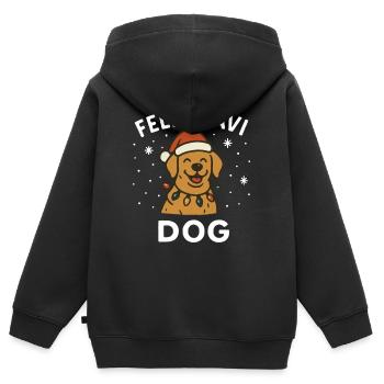 Feliz Navi Chien Père Noël Vacances Fun - Sweat Premium à capuche zippé enfant bio - noir - Dos - AI Model Kid Male (0cm)