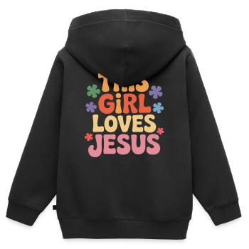 Dieses Mädchen liebt Jesus - Kinder Premium Organic Zip Hoodie - Schwarz - Hinten - AI Model Kid Male (0cm)