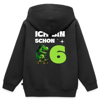 Cadeau d’anniversaire de 6 ans de Dino T-Rex - Sweat Premium à capuche zippé enfant bio - noir - Dos - AI Model Kid Male (0cm)