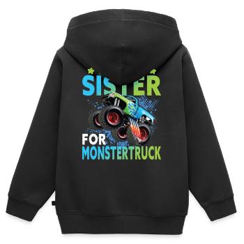 Tausche Schwester Gegen Monstertruck - Kinder Premium Organic Zip Hoodie - Schwarz - Hinten - AI Model Kid Male (0cm)