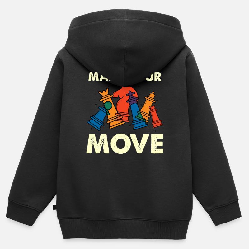 Faites votre mouvement – pièces d’échecs colorées - Sweat Premium à capuche zippé enfant bio - noir