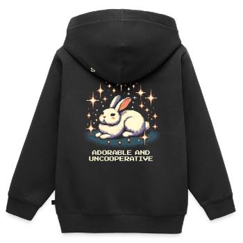 Adorable et peu coopératif | Humeur du lapin - Sweat Premium à capuche zippé enfant bio - noir - Dos - AI Model Kid Male (0cm)