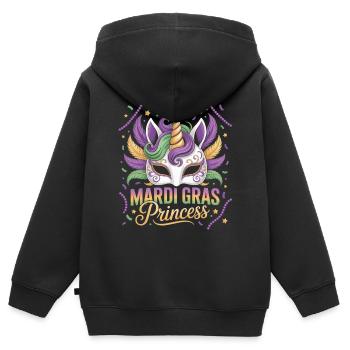 Déguisement de Princesse Licorne Mardi Gras - Sweat Premium à capuche zippé enfant bio - noir - Dos - AI Model Kid Male (0cm)