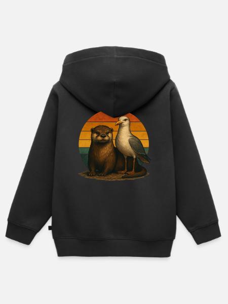 Otter Möwe Retro Tierfreunde - Kinder Premium Organic Zip Hoodie - Schwarz