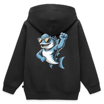 Shark mit Sonnenbrille Jubel - Kinder Premium Organic Zip Hoodie - Schwarz - Hinten - AI Model Kid Male (0cm)