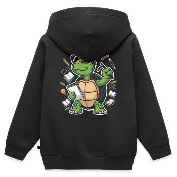 Apprendre la tortue avec un stylo - Sweat Premium à capuche zippé enfant bio - noir - Dos - AI Model Kid Male (0cm)
