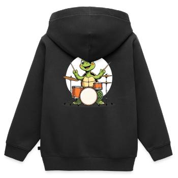 Schildkroete am Drumset - Kinder Premium Organic Zip Hoodie - Schwarz - Hinten - AI Model Kid Male (0cm)