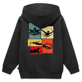 Motif de silhouettes de chars vintage - Sweat Premium à capuche zippé enfant bio - noir - Dos - AI Model Kid Male (0cm)