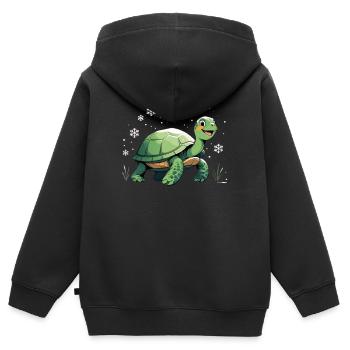 Grüne Schildkröte mit Schneeflocken - Kinder Premium Organic Zip Hoodie - Schwarz - Hinten - AI Model Kid Male (0cm)