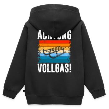 Schlitten ACHTUNG VOLLGAS! LUSTIG - Kinder Premium Organic Zip Hoodie - Schwarz - Hinten - AI Model Kid Male (0cm)