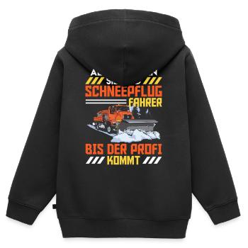 Räumen ALLE GLAUBEN SIE SIND SCHNEEPFLUGFAHRER - Kinder Premium Organic Zip Hoodie - Schwarz - Hinten - AI Model Kid Male (0cm)
