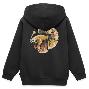 Magnifique Imprimé de Poisson Betta - Sweat Premium à capuche zippé enfant bio - noir - Dos - AI Model Kid Male (0cm)