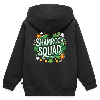 Shamrock Squad: Grünzauber - Kinder Premium Organic Zip Hoodie - Schwarz - Hinten - AI Model Kid Male (0cm)