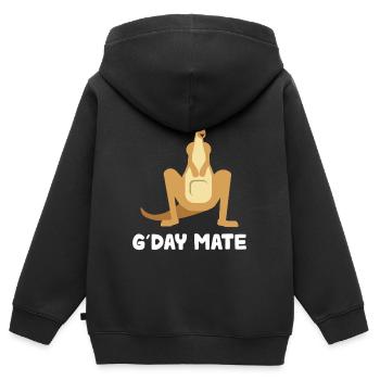 Känguru G'DAY Mate Shirt - Kinder Premium Organic Zip Hoodie - Schwarz - Hinten - AI Model Kid Male (0cm)