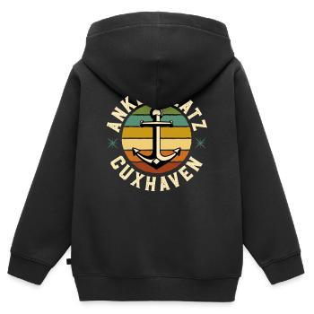 Vacances en mer du Nord à ANCHORAGE CUXHAVEN Fun - Sweat Premium à capuche zippé enfant bio - noir - Dos - AI Model Kid Male (0cm)