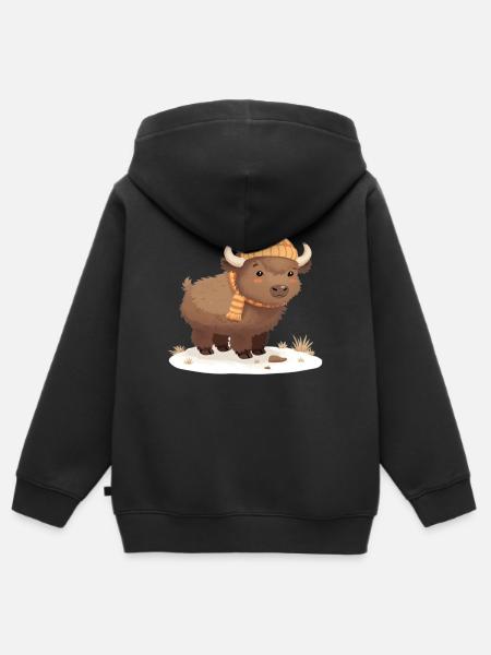 Winterbison mit Mütze - Kinder Premium Organic Zip Hoodie - Schwarz