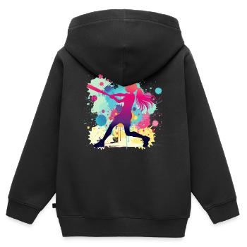 Joueuse de softball, softball, joueuse de softball - Sweat Premium à capuche zippé enfant bio - noir - Dos - AI Model Kid Male (0cm)