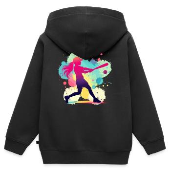 Joueuse de softball, softball, joueuse de softball - Sweat Premium à capuche zippé enfant bio - noir - Dos - AI Model Kid Male (0cm)