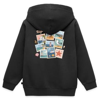 Conception des cartes postales des côtes de Rügen en mer Baltique - Sweat Premium à capuche zippé enfant bio - noir - Dos - AI Model Kid Male (0cm)