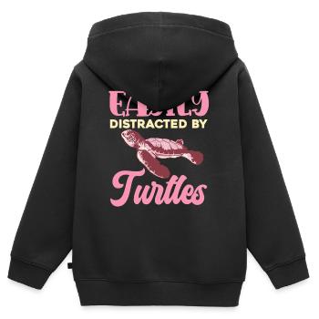 Leicht abgelenkt von Schildkröten - Kinder Premium Organic Zip Hoodie - Schwarz - Hinten - AI Model Kid Male (0cm)