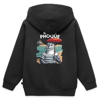 Was der Phoque Normandy Regional Humor Pride - Kinder Premium Organic Zip Hoodie - Schwarz - Hinten - AI Model Kid Male (0cm)