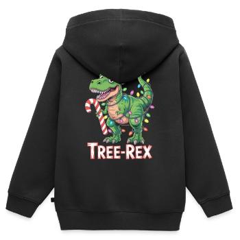 Tree-Rex – T-Rex avec canne en sucre d’orge et lumières - Sweat Premium à capuche zippé enfant bio - noir - Dos - AI Model Kid Male (0cm)