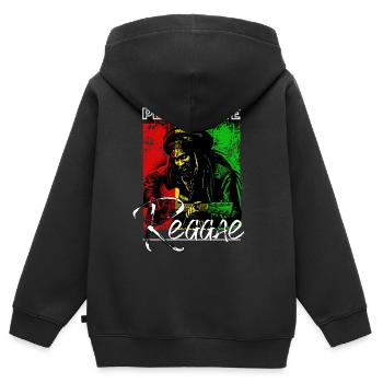 Peace Love Reggae Rastafari Guitare - Sweat Premium à capuche zippé enfant bio - noir - Dos - AI Model Kid Male (0cm)