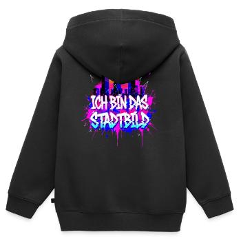 Synthwave Stadtbild - Ich Bin Das Stadtbild  - Kinder Premium Organic Zip Hoodie - Schwarz - Hinten - AI Model Kid Male (0cm)