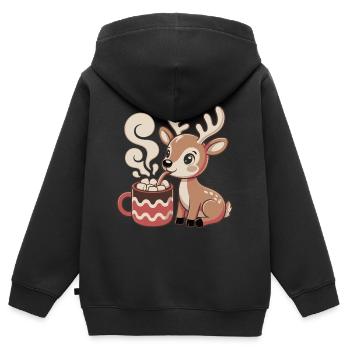 Le cerf câlin boit du cacao - Sweat Premium à capuche zippé enfant bio - noir - Dos - AI Model Kid Male (0cm)