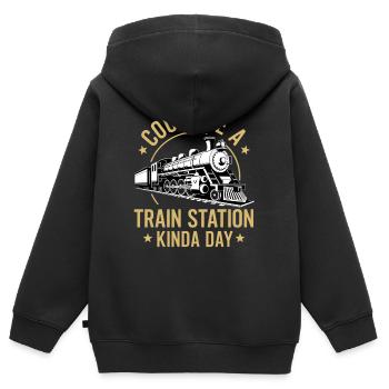 Ambiance romantique de gare de train - Sweat Premium à capuche zippé enfant bio - noir - Dos - AI Model Kid Male (0cm)