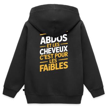 Bauchhaare für Schwache – Kahler großer Bauch - Kinder Premium Organic Zip Hoodie - Schwarz - Hinten - AI Model Kid Male (0cm)