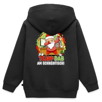 ÉQUIPE À LA TABLE DE BUREAU GNOME BUREAU DE BUREAU DE NOËL - Sweat Premium à capuche zippé enfant bio - noir - Dos - AI Model Kid Male (0cm)