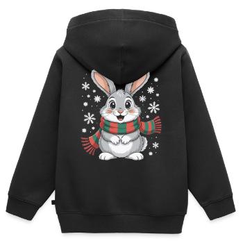Winterhase mit Schal - Kinder Premium Organic Zip Hoodie - Schwarz - Hinten - AI Model Kid Male (0cm)